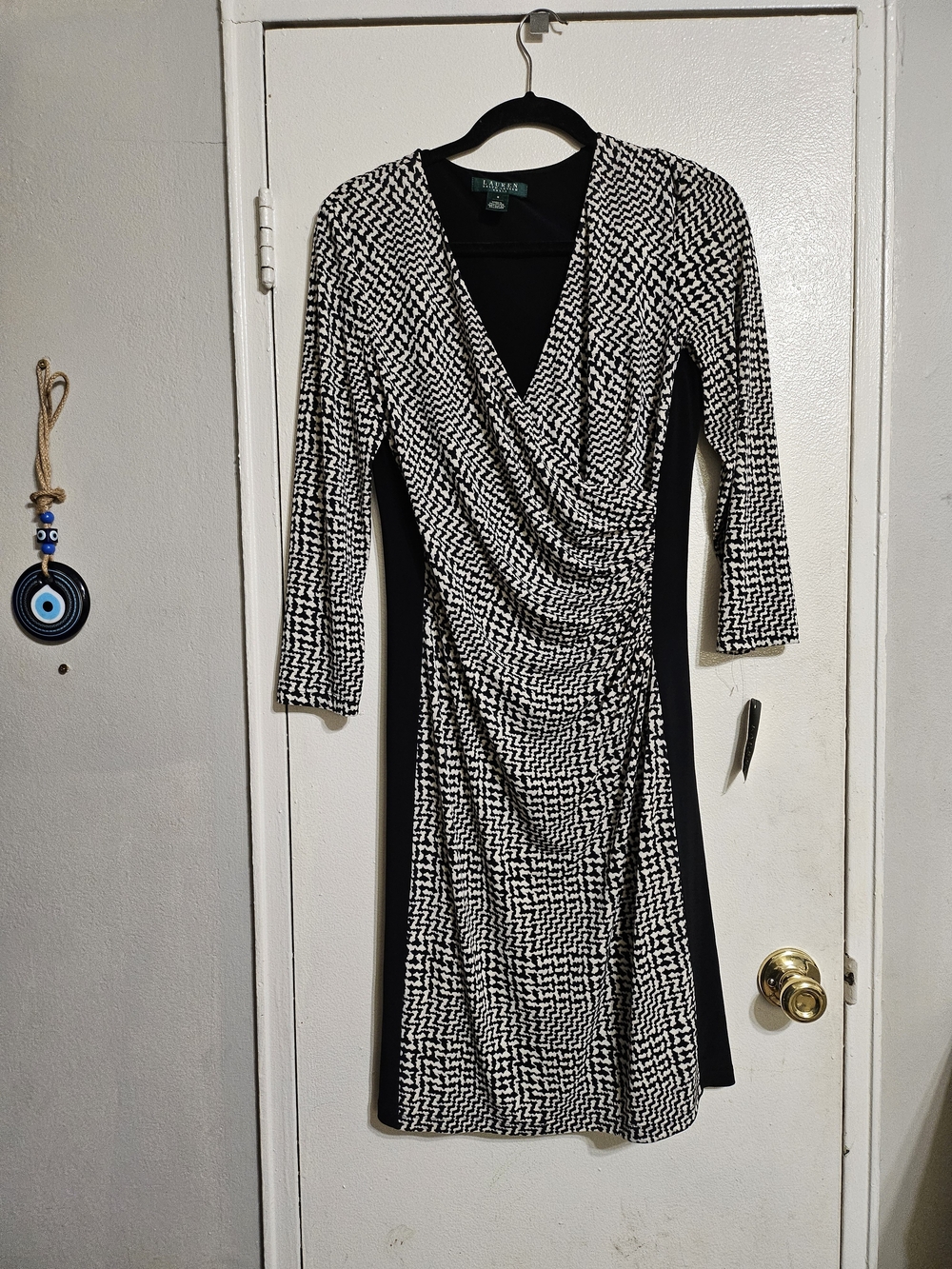 Ralph Lauren Black & White Draped Wrap Dress